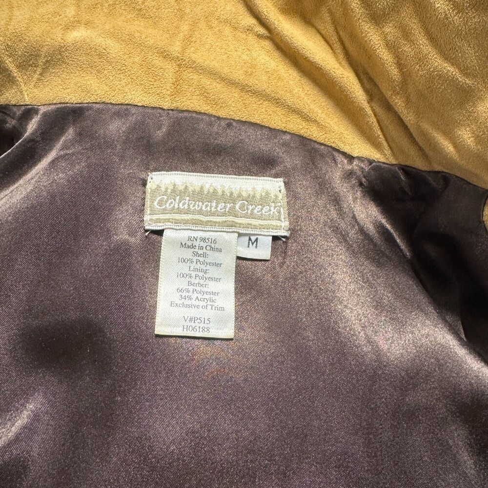 Coldwater Creek Wolf Coat Jacket Tan Faux Suede Lined Full Zip Fur Hooded Medium - Picture 14 of 14